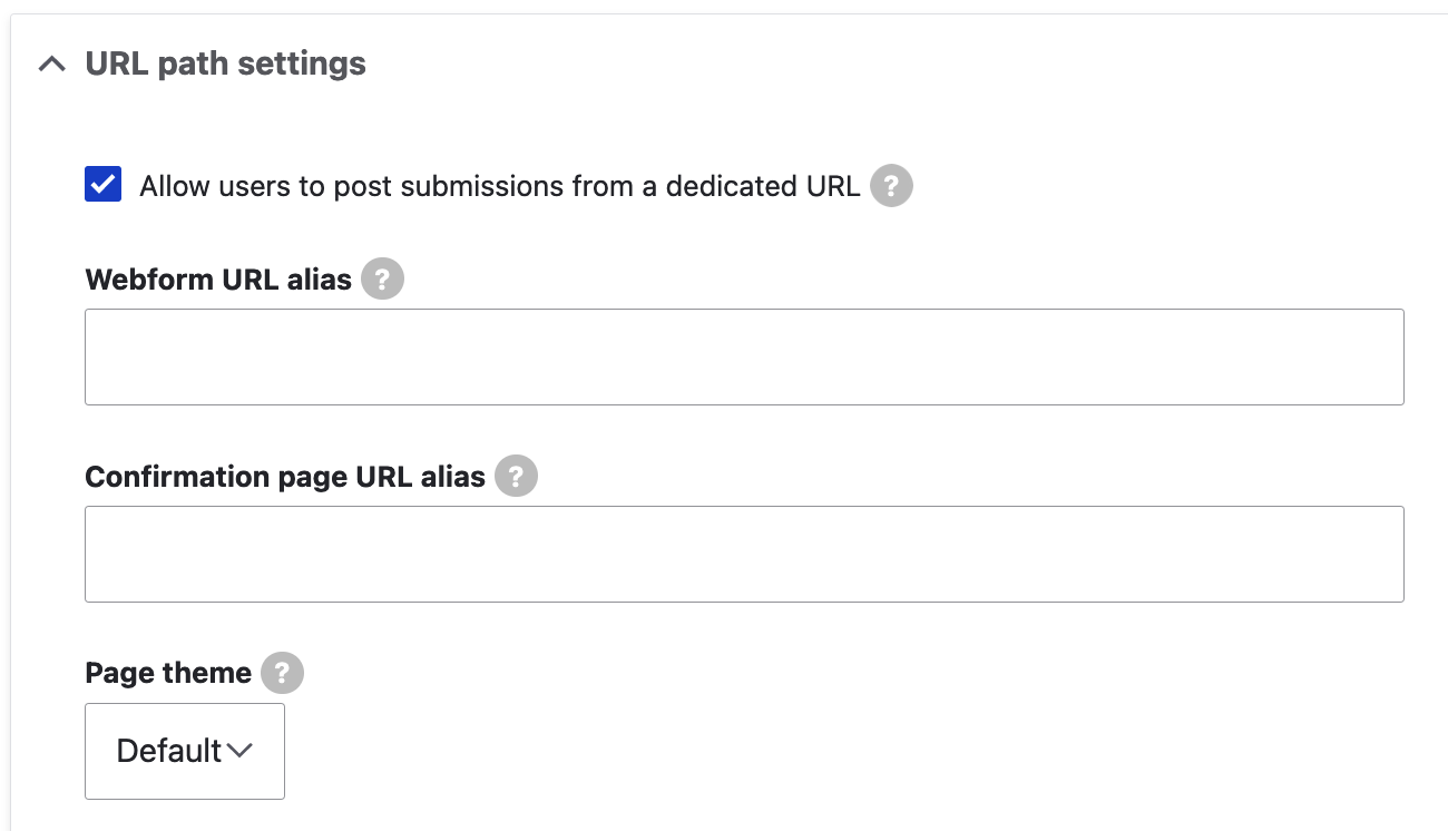Webform settings: URL path settings