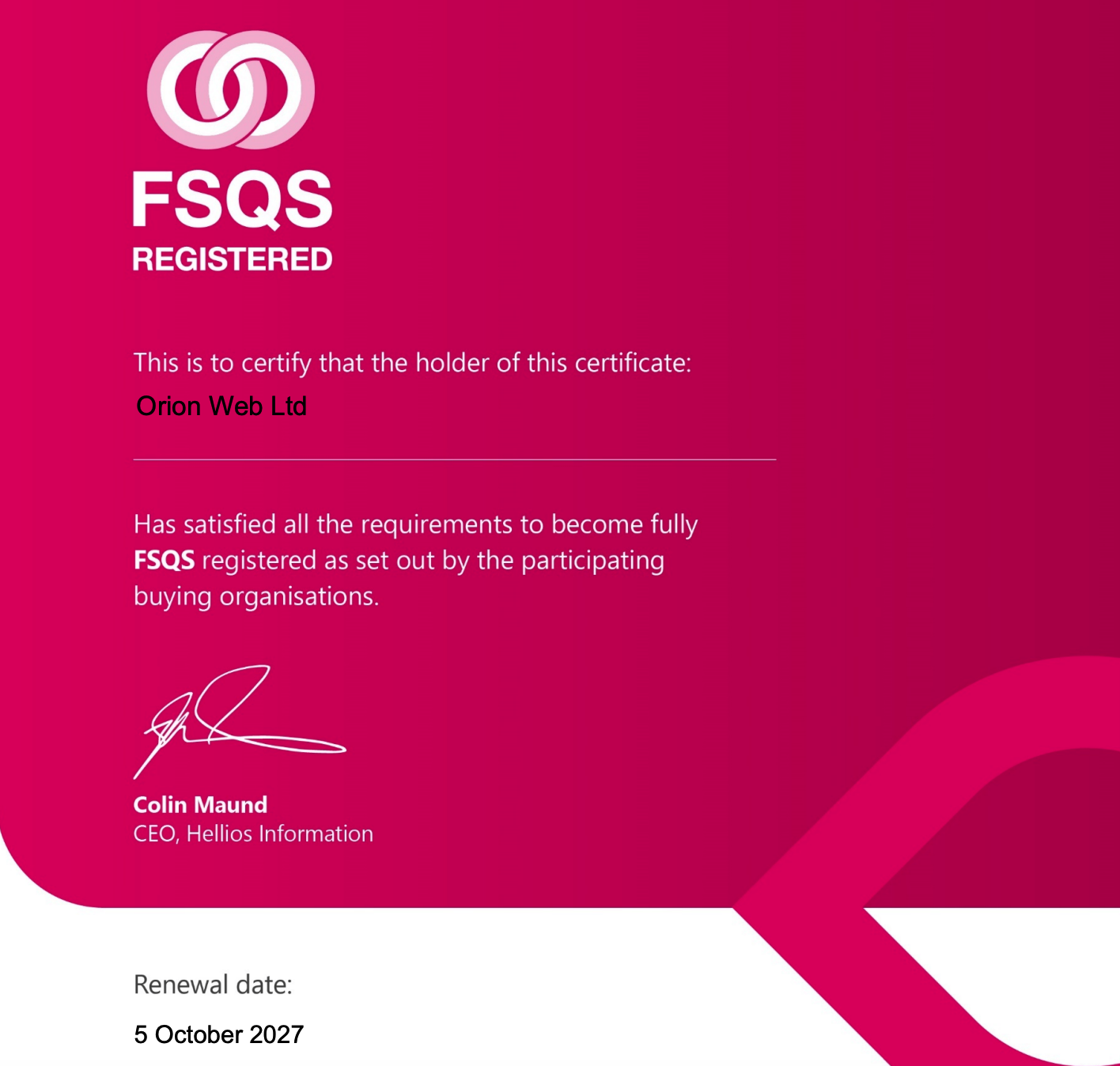 ORION WEB: FSQS Registered