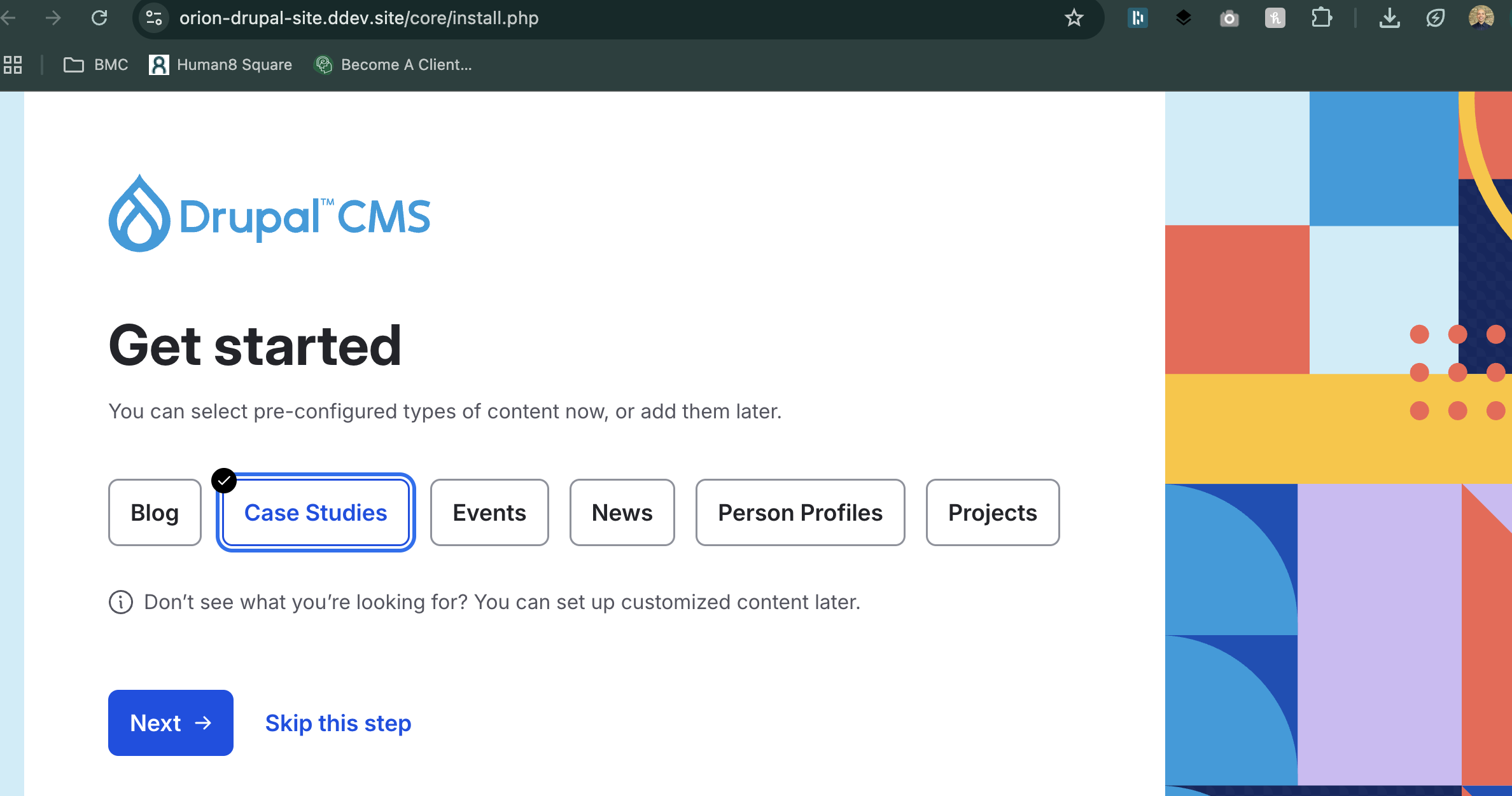 Drupal CMS installation page