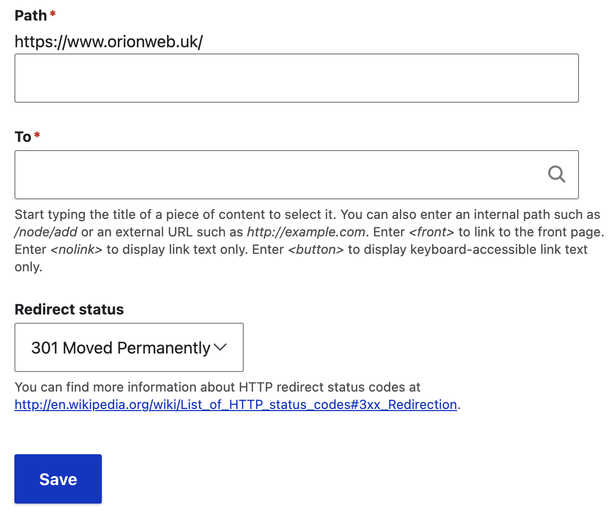 Adding a redirect with Redirect module