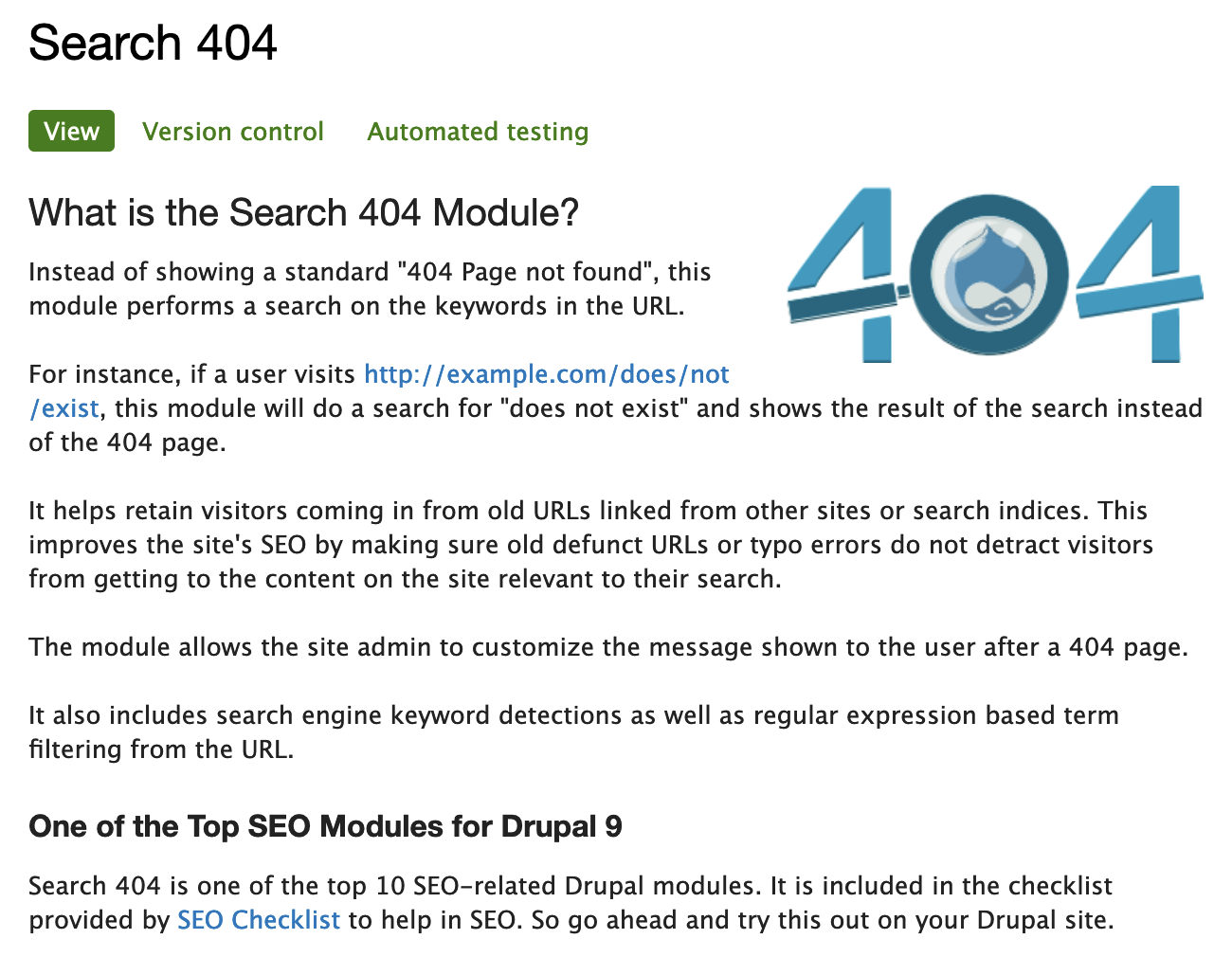 Drupal SEO modules: Search 404 contributed Drupal module