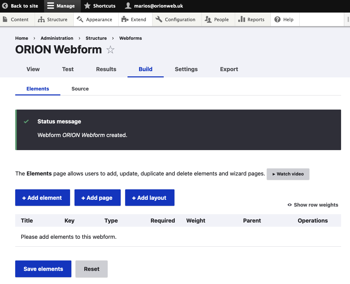 ORION Webform screen