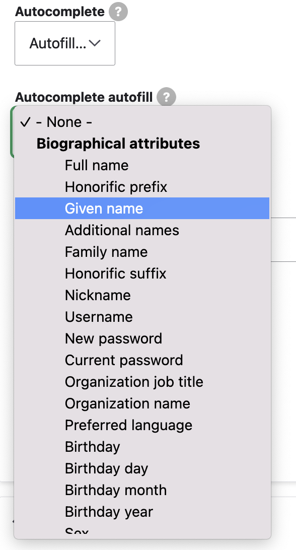 Drupal Webform add element - General settings - autofill