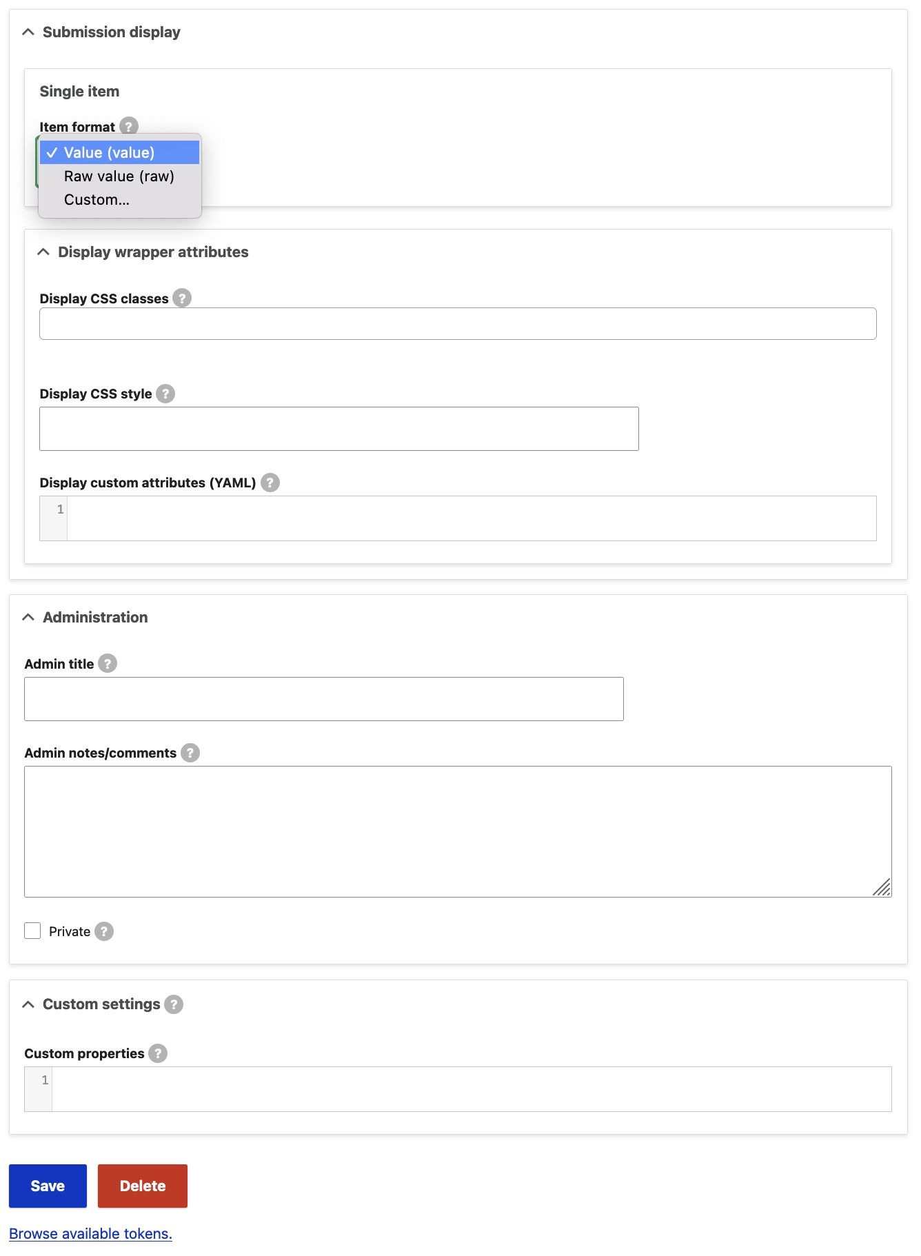 Drupal Webform element: Advanced settings tab 2