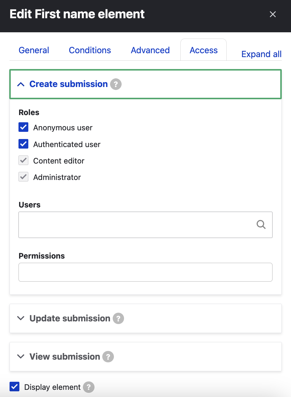 Webform element edit - Access tab - 1