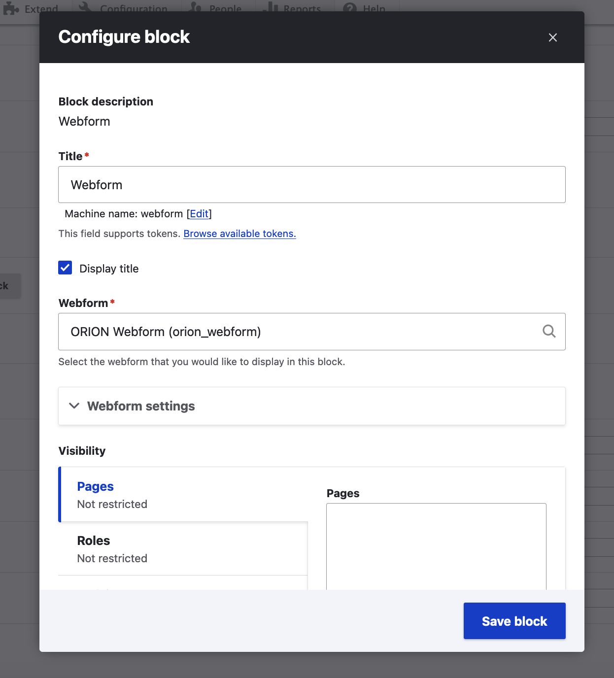 Webform block - Configure block 1