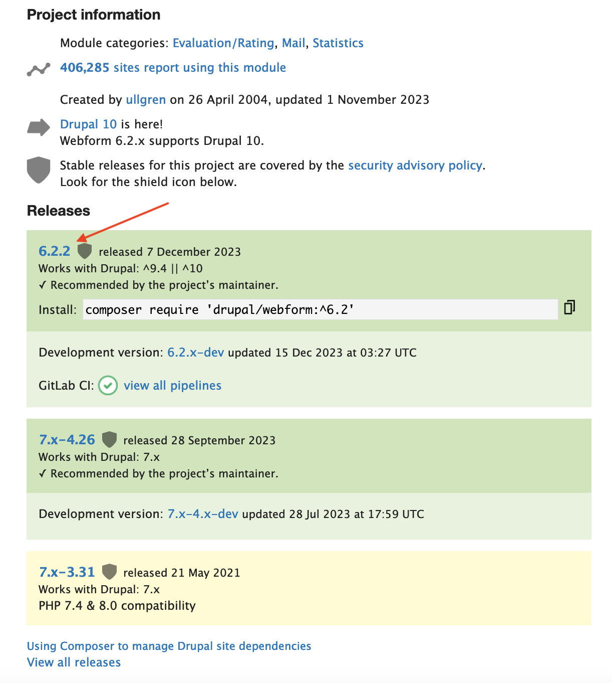 Drupal Webform module Releases