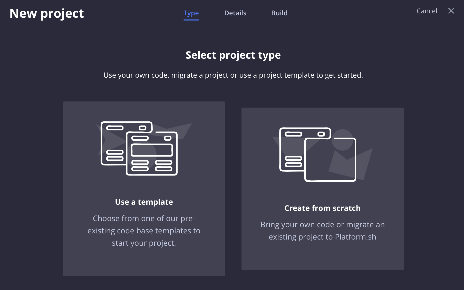 platform.sh: Create project screen