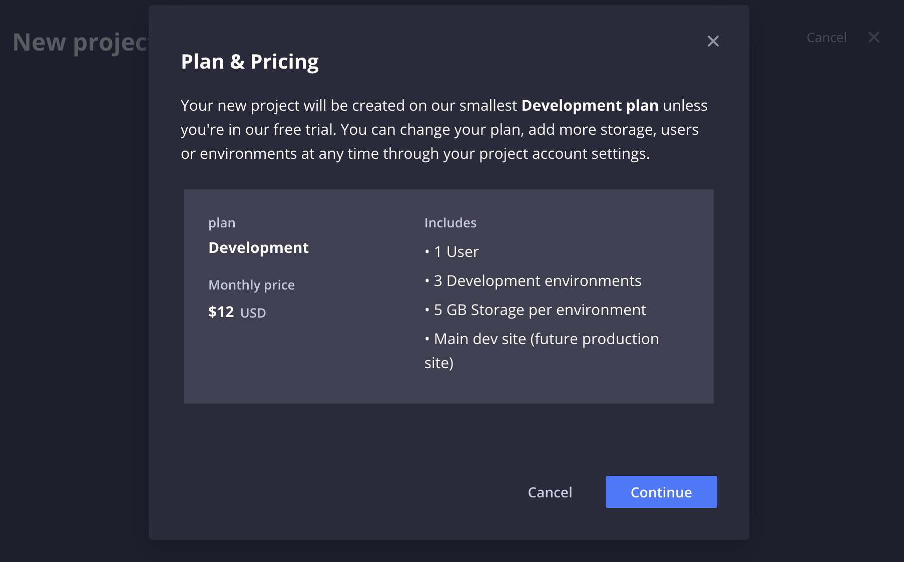 platform.sh: New project creation confirmation screen