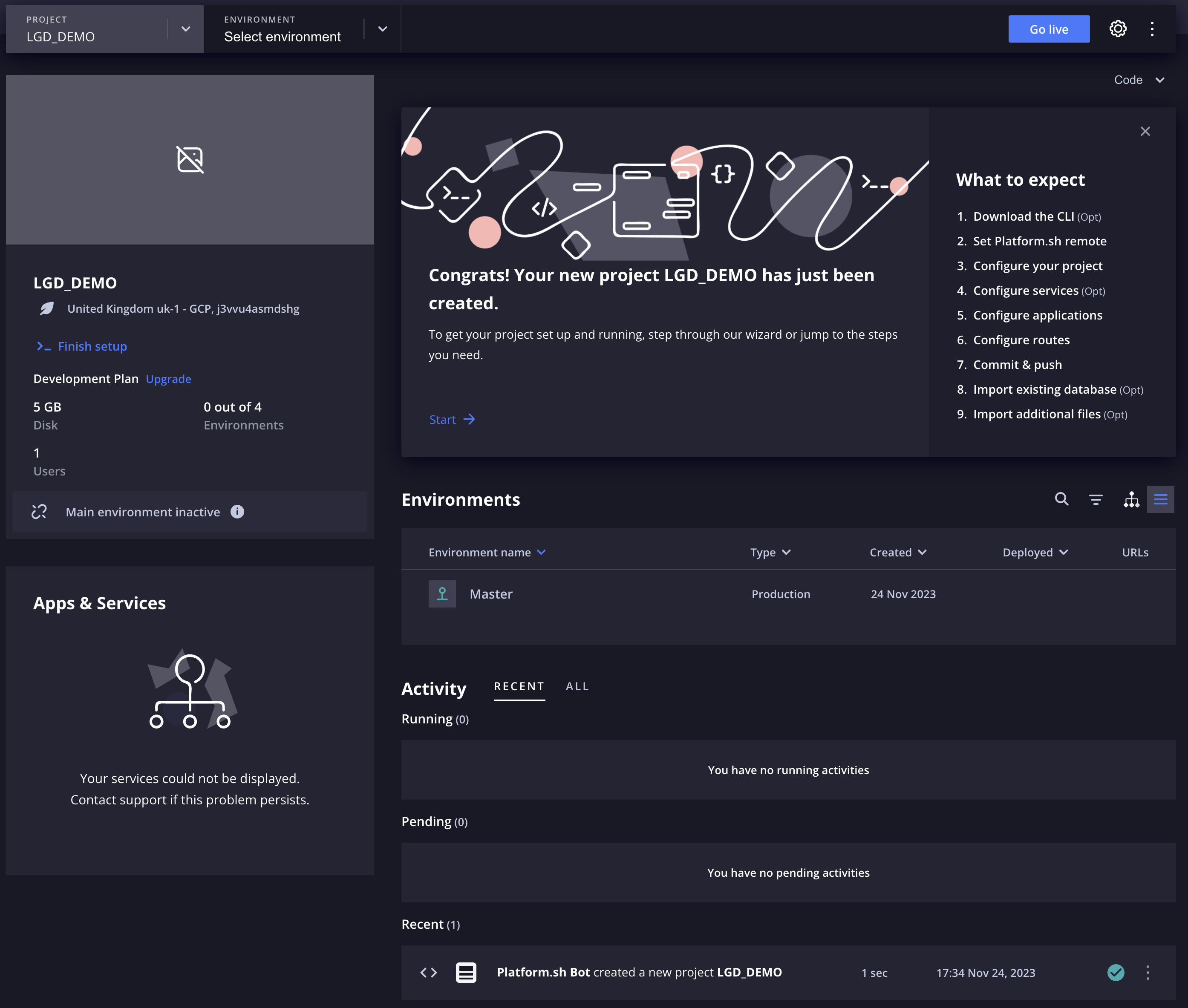 platform.sh: New project built