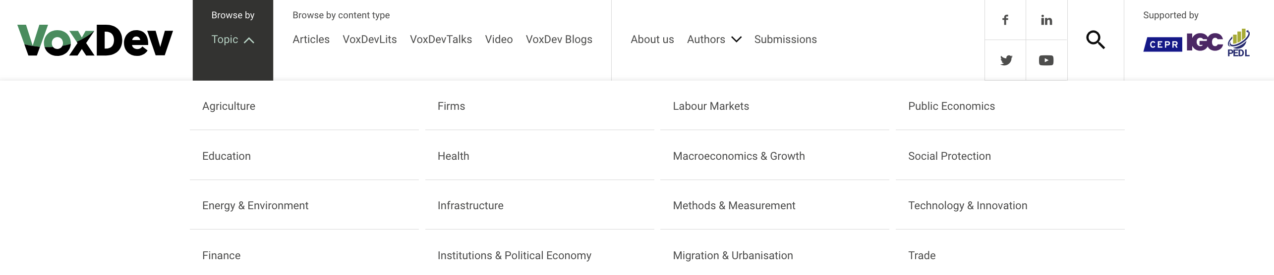 VoxDev.org Drupal migration showcase: Header, main navigation menu